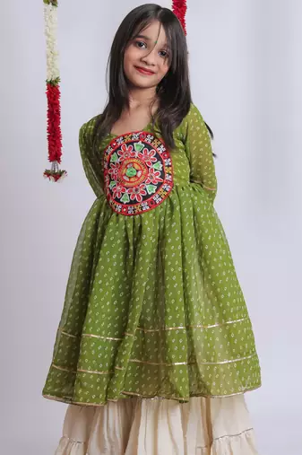 Navaratri special gota patti work lehenga with gamthi patch real mirror work top for kids