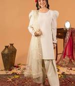 White embroidered straight kurta with farshi salwar & dupatta set