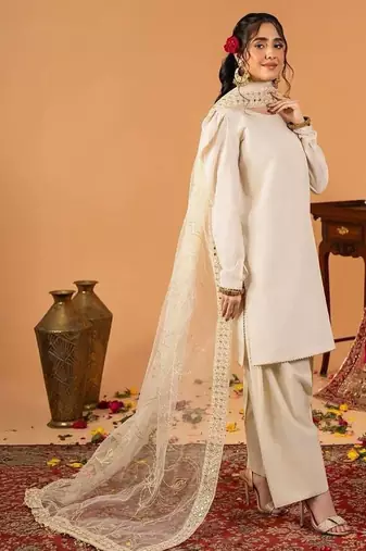 White embroidered straight kurta with farshi salwar & dupatta set