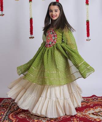 Navaratri special gota patti work lehenga with gamthi patch real mirror work top for kids 5