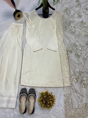 White embroidered straight kurta with farshi salwar & dupatta set 5