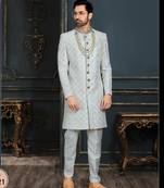 Multy colour heavy classic sherwani with thread and stone work,hand amrodery on collar & botton,