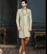Multy colour heavy classic sherwani with thread and stone work,hand amrodery on collar & botton,