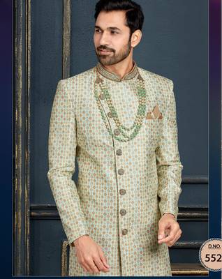 Multy colour heavy classic sherwani with thread and stone work,hand amrodery on collar & botton, 2