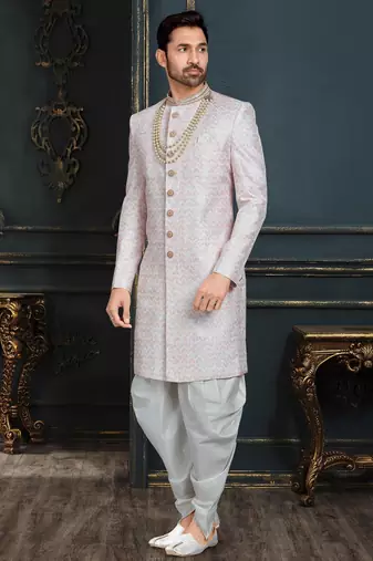 Multy colour heavy classic sherwani with thread and stone work,hand amrodery on collar & botton,