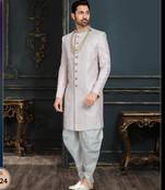 Multy colour heavy classic sherwani with thread and stone work,hand amrodery on collar & botton,