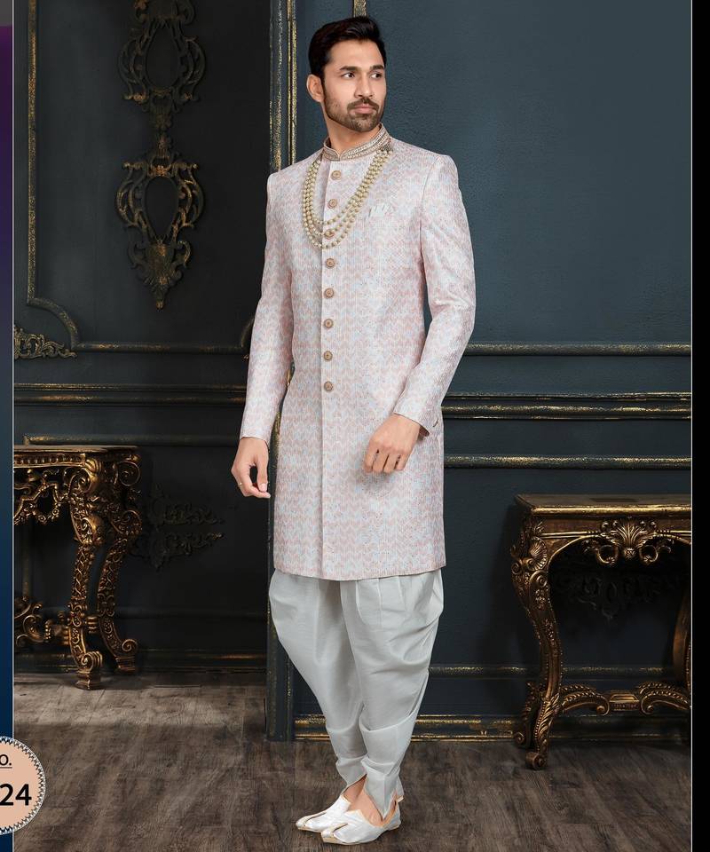 Multy colour heavy classic sherwani with thread and stone work,hand amrodery on collar & botton,