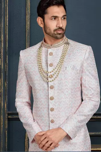 Multy colour heavy classic sherwani with thread and stone work,hand amrodery on collar & botton,