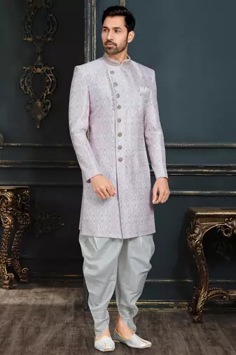 Multy colour heavy classic sherwani with thread and stone work,hand amrodery on collar & botton,