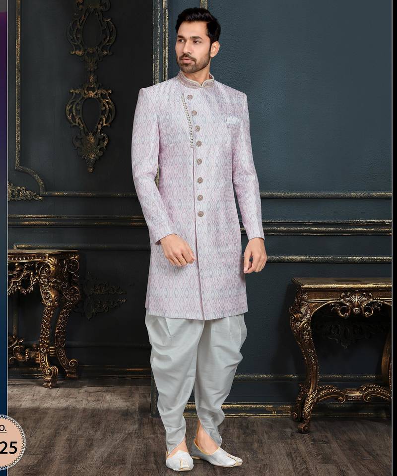 Multy colour heavy classic sherwani with thread and stone work,hand amrodery on collar & botton,