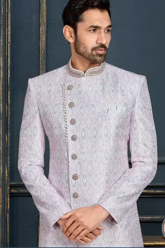 Multy colour heavy classic sherwani with thread and stone work,hand amrodery on collar & botton,