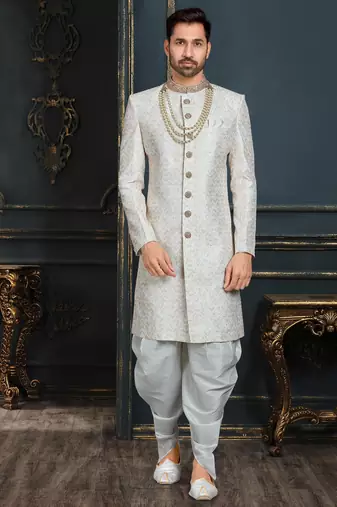 Multy colour heavy classic sherwani with thread and stone work,hand amrodery on collar & botton,