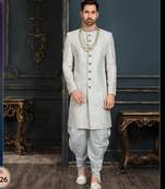 Multy colour heavy classic sherwani with thread and stone work,hand amrodery on collar & botton,
