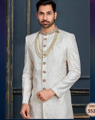 Multy colour heavy classic sherwani with thread and stone work,hand amrodery on collar & botton, 2