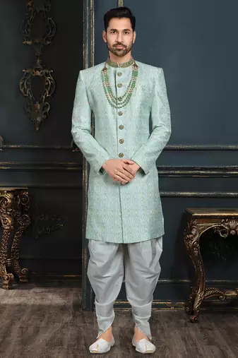 Multy colour heavy classic sherwani with thread and stone work,hand amrodery on collar & botton,