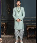 Multy colour heavy classic sherwani with thread and stone work,hand amrodery on collar & botton,