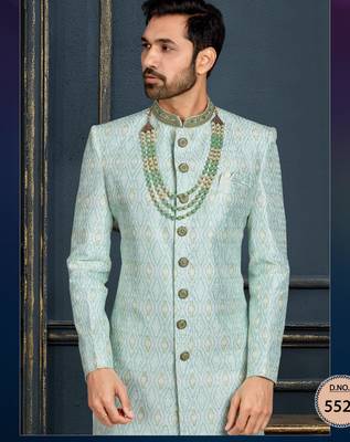 Multy colour heavy classic sherwani with thread and stone work,hand amrodery on collar & botton, 2