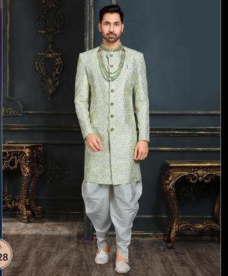 Multy colour heavy classic sherwani with thread and stone work,hand amrodery on collar & botton, 1