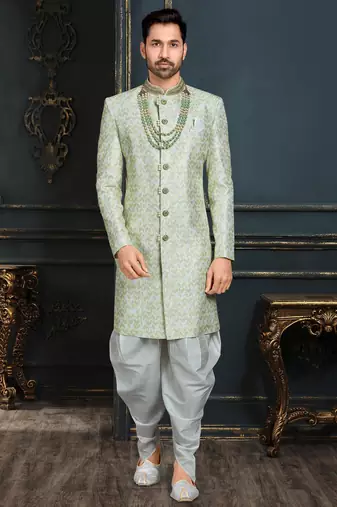 Multy colour heavy classic sherwani with thread and stone work,hand amrodery on collar & botton,