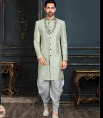 Multy colour heavy classic sherwani with thread and stone work,hand amrodery on collar & botton,