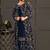 Dark blue net embroidered semi stiched salwar kameez with shrug