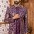 Purple indo-western sherwani set with full computer embroidery, coloured buttons, and thread, lace, and stone work.