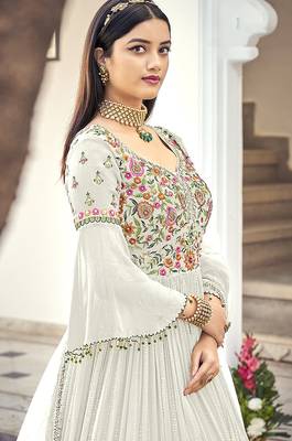 White embroidered faux georgette salwar kameez 2