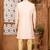Peach indo-western sherwani set with full computer embroidery, coloured buttons, and thread, lace, and stone work.