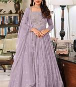 Lavender embroidered faux georgette floor length salwar kameez
