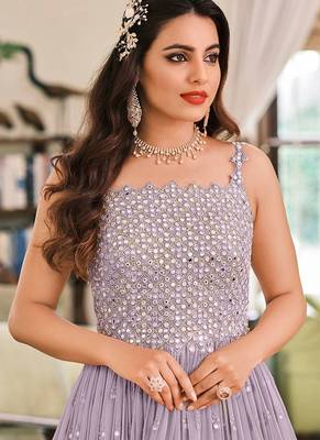 Lavender embroidered faux georgette floor length salwar kameez 2
