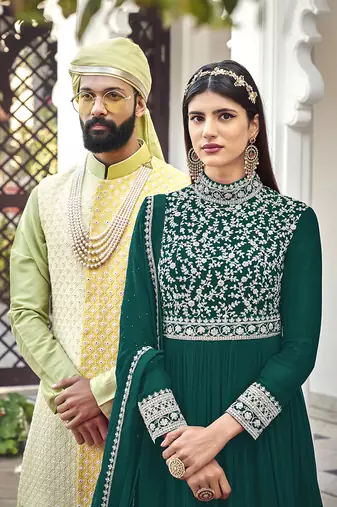 Dark green faux georgette embroidered full length anarkali suit
