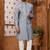 Grey classic indo-western sherwani set with handwork on the neck & buttons, featuring resham thread, stone & beads work.