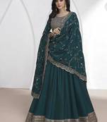 Vichitra silk teal embroidered designer anarkali suit