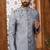 Grey classic indo-western sherwani set with handwork on the neck & buttons, featuring resham thread, stone & beads work.