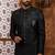Black classic indo-western sherwani set with handwork on neck & buttons,resham thread, stone & beads work.
