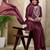 Wine embroidered vichitra silk kurti with plazzo and duppata set