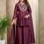 Wine embroidered vichitra silk kurti with plazzo and duppata set