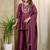 Wine embroidered vichitra silk kurti with plazzo and duppata set