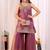 Purple embroidered satin kurti with plazzo and duppata set