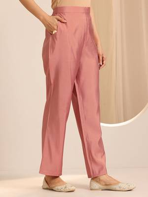 Peach embroidered roman silk kurti with pant and duppata set 4