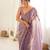Lilac chiffon zari embroidered saree with unstitched blouse piece.