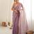 Lilac chiffon zari embroidered saree with unstitched blouse piece.