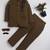 Boys brown lycra floral beadwork embroidered bandhgala blazer & trouser set
