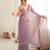 Lilac chiffon zari embroidered saree with unstitched blouse piece.
