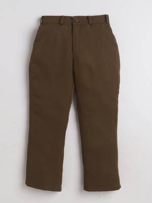 Boys brown lycra floral beadwork embroidered bandhgala blazer & trouser set 5