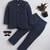 Boys navy blue lycra floral beadwork embroidered bandhgala blazer & trouser set
