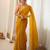 Mustard chiffon zari embroidered saree with unstitched blouse piece.