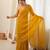 Mustard chiffon zari embroidered saree with unstitched blouse piece.