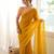 Mustard chiffon zari embroidered saree with unstitched blouse piece.