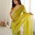 Neon chiffon zari embroidered saree with unstitched blouse piece.